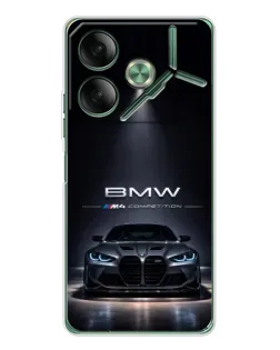 Чехол для TECNO Pova 7 с картинкой «BMW сквозь ночной город»