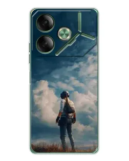 Чехол для TECNO Pova 7 с картинкой «Герой PUBG на скале»