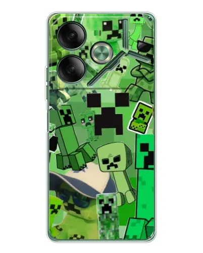 Чехол для TECNO Pova 7 с картинкой «Криперы Minecraft»
