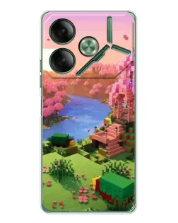 Чехол для TECNO Pova 7 с картинкой «Розовое дерево Minecraft»