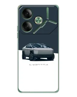 Чехол для TECNO Pova 7 с картинкой «Серебристый Cybertruck Tesla»