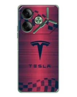 Чехол для TECNO Pova 7 с картинкой «Тесла красный карбон»
