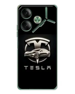 Чехол для TECNO Pova 7 с картинкой «Tesla — серебристое авто»