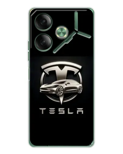 Чехол для TECNO Pova 7 с картинкой «Tesla — серебристое авто» Чехол для TECNO Pova 7 с картинкой «Tesla — серебристое авто»