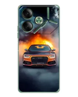Чехол для TECNO Pova 7 с картинкой «Audi в огненном дыму»