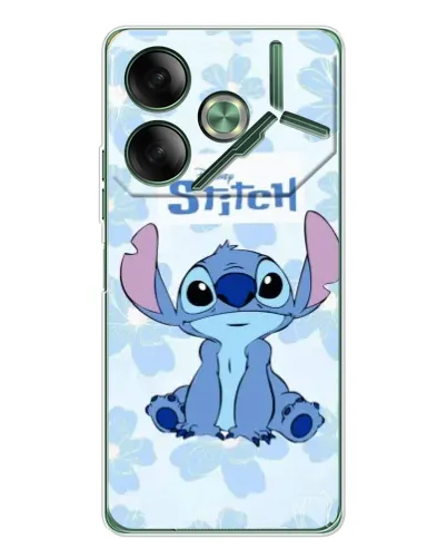 Чехол для TECNO Pova 7 с картинкой «Stitch среди цветов»