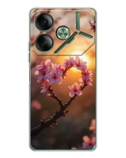 Чехол для TECNO Pova 7 с картинкой «Розовый цвет сердце на фоне заката»