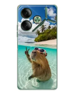Чехол для TECNO Pova 7 с картинкой «Капибара на море»