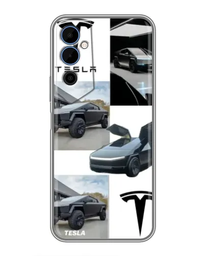 Чехол для TECNO POVA Neo 2 с картинкой «Коллаж Cybertruck Tesla»