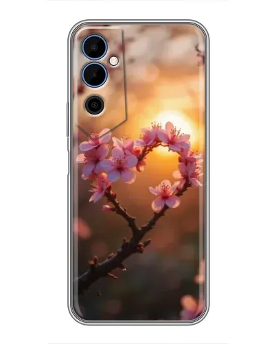 Чехол для TECNO POVA Neo 2 с картинкой «Розовый цвет сердце на фоне заката»