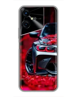 Чехол для TECNO POVA Neo 3 с картинкой «Спортивная BMW и цветы»