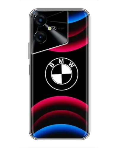 Чехол для TECNO POVA Neo 3 с картинкой «Логотип BMW и неоновые дуги»