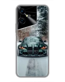 Чехол для TECNO POVA Neo 3 с картинкой «BMW в зимнем лесу»