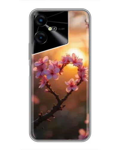 Чехол для TECNO POVA Neo 3 с картинкой «Розовый цвет сердце на фоне заката»