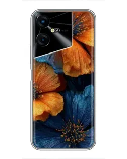 Чехол для TECNO POVA Neo 3 с картинкой «Яркая сине-оранжевая флора»