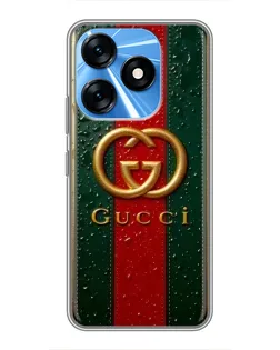 Чохол для TECNO Spark 10 з картинкою «Gucci — фірмова смуга та золото»