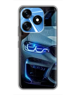 Чехол для TECNO Spark 10 с картинкой «Взгляд BMW с синими фарами»