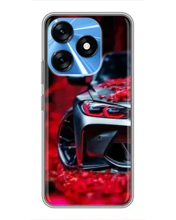 Чехол для TECNO Spark 10 с картинкой «Спортивная BMW и цветы»