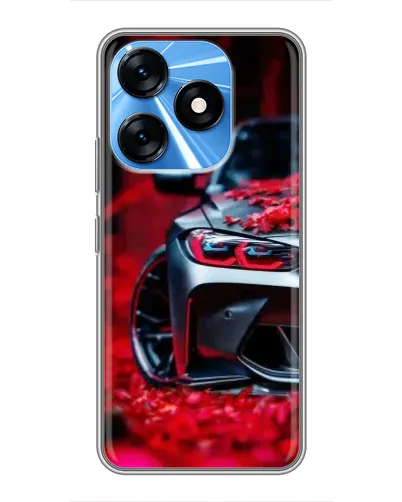Чехол для TECNO Spark 10 с картинкой «Спортивная BMW и цветы»
