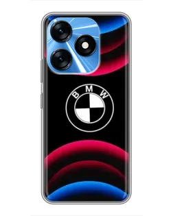 Чехол для TECNO Spark 10 с картинкой «Логотип BMW и неоновые дуги»
