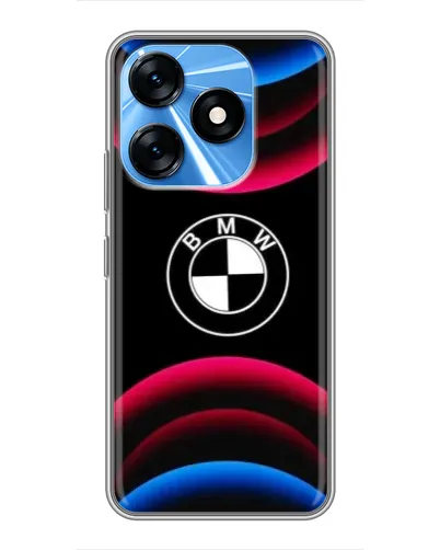 Чехол для TECNO Spark 10 с картинкой «Логотип BMW и неоновые дуги»