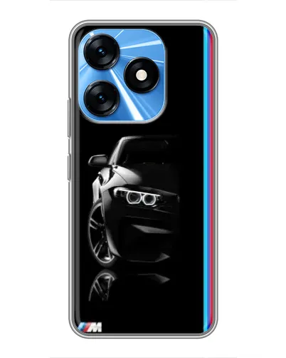 Чехол для TECNO Spark 10 с картинкой «Силуэт BMW в темноте»