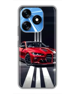 Чехол для TECNO Spark 10 с картинкой «Красная BMW на дороге»