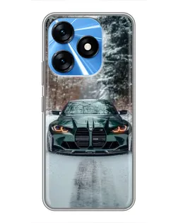 Чехол для TECNO Spark 10 с картинкой «BMW в зимнем лесу»