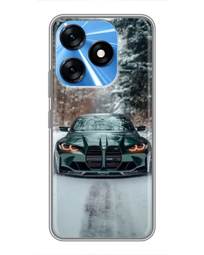 Чехол для TECNO Spark 10 с картинкой «BMW в зимнем лесу»