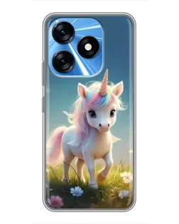 Чехол для TECNO Spark 10 с картинкой «Единорог на поляне»