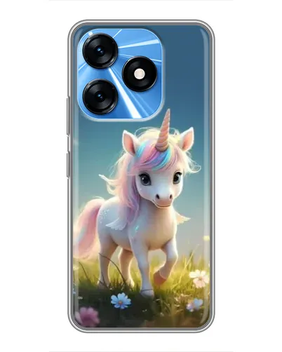 Чехол для TECNO Spark 10 с картинкой «Единорог на поляне»