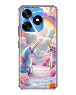Чехол для TECNO Spark 10 с картинкой «Радуга и единороги»