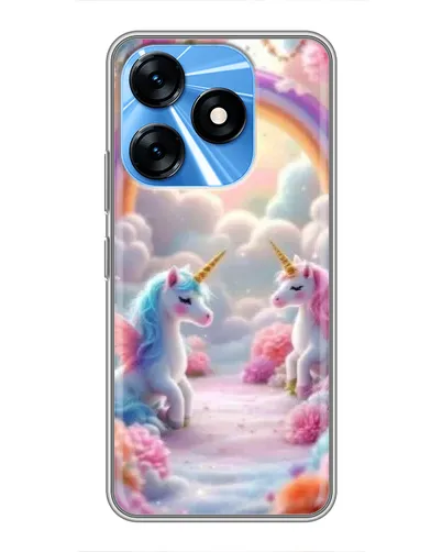 Чехол для TECNO Spark 10 с картинкой «Радуга и единороги»