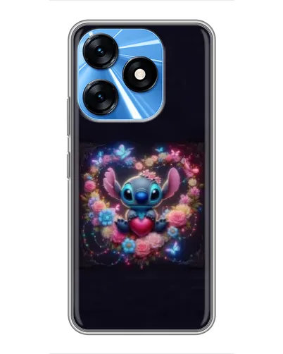 Чехол для TECNO Spark 10 с картинкой «Stitch в цветах»
