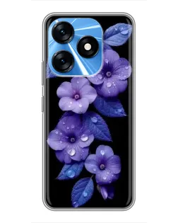 Чохол для TECNO Spark 10 з картинкою «Фіолетові квіти з росою»