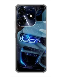 Чехол для TECNO Spark 10c с картинкой «Взгляд BMW с синими фарами»