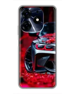 Чехол для TECNO Spark 10c с картинкой «Спортивная BMW и цветы»