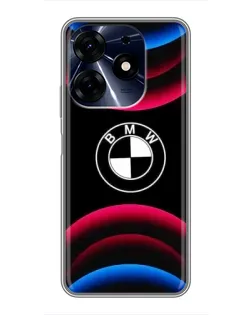 Чехол для TECNO Spark 10c с картинкой «Логотип BMW и неоновые дуги»