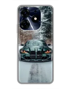 Чехол для TECNO Spark 10c с картинкой «BMW в зимнем лесу»