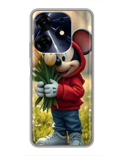 Чехол для TECNO Spark 10c с картинкой «Микки с тюльпанами»