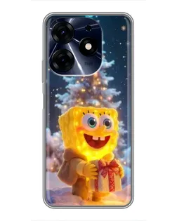 Чехол для TECNO Spark 10c с картинкой «Рождественский Спанч Боб»