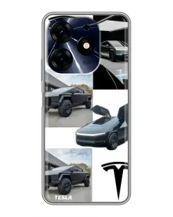 Чехол для TECNO Spark 10c с картинкой «Коллаж Cybertruck Tesla»