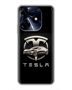 Чехол для TECNO Spark 10c с картинкой «Tesla — серебристое авто»