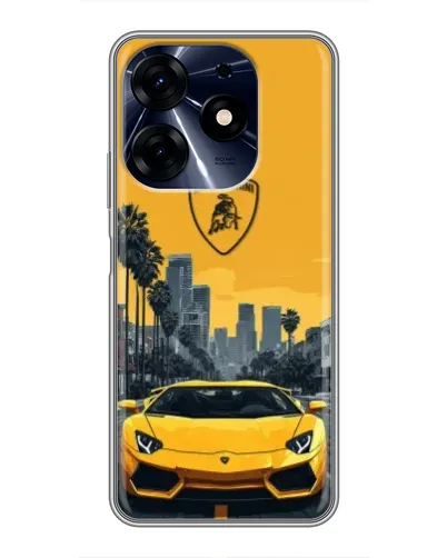 Чехол для TECNO Spark 10c с картинкой «Желтый Lamborghini город»