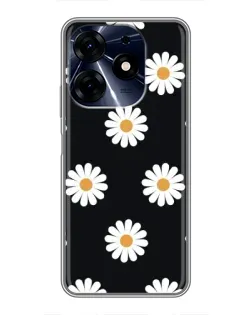 Чехол для TECNO Spark 10c с картинкой «Ромашки на черном»