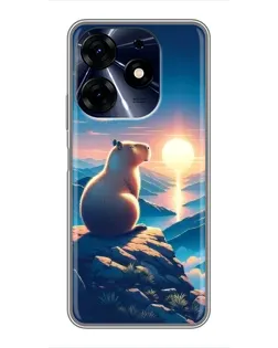 Чехол для TECNO Spark 10c с картинкой «Закат солнца с капибарой»