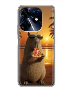 Чехол для TECNO Spark 10c с картинкой «Капибара с пиццей»
