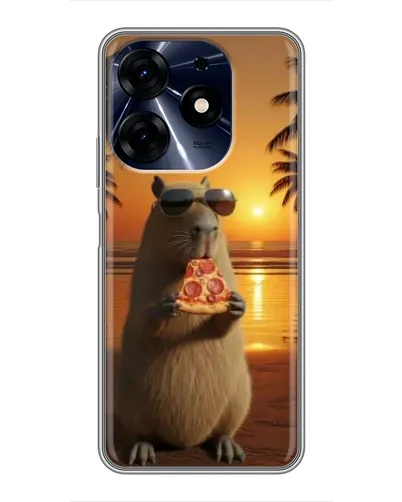 Чехол для TECNO Spark 10c с картинкой «Капибара с пиццей»