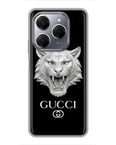 Чехол для TECNO Spark 20 Pro с картинкой «Gucci — серебряный лев» Чехол для TECNO Spark 20 Pro с картинкой «Gucci — серебряный лев»