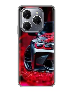 Чохол для TECNO Spark 20 Pro з картинкою «Спортивна BMW та квіти»